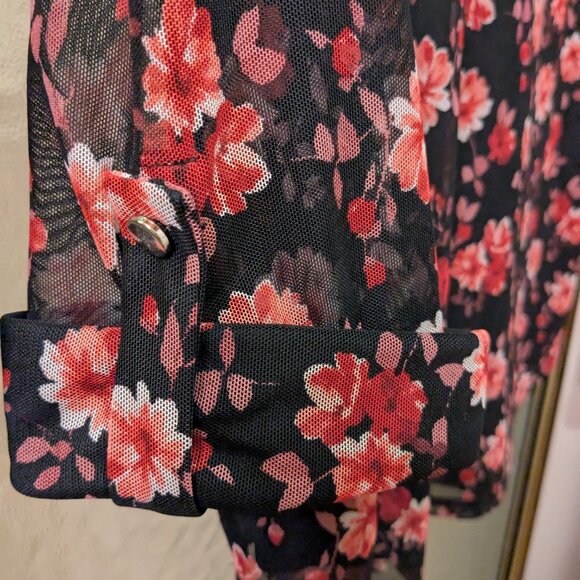3/$15** Black and Red Floral Print Lined Mesh Blouse - Picture 4 of 10